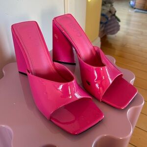 EGO hot pink square toe block heels